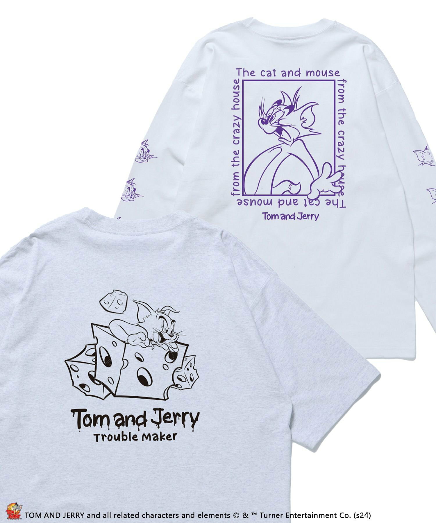 【SEQUENZ】TJ CHEESE TEE LAYERED / 半袖Tシャツ ロンT 2枚セット ワンポイント バックプリント モノトーン
